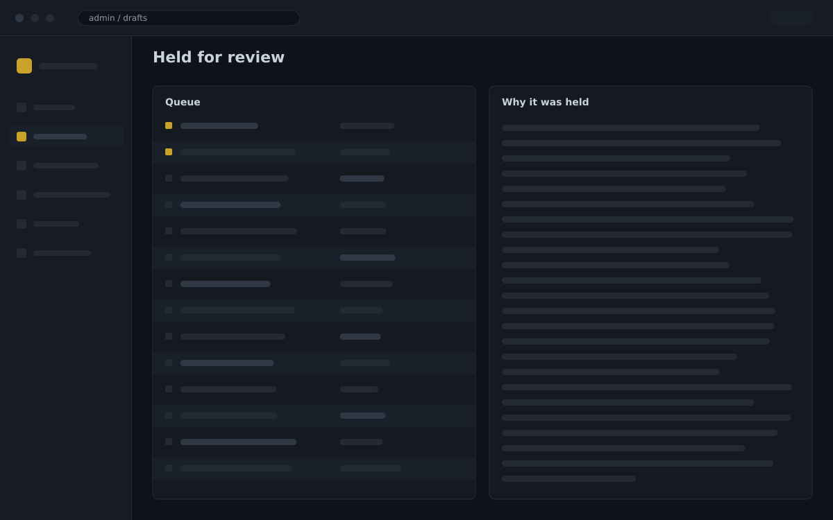 A held draft with the reason it did not publish
